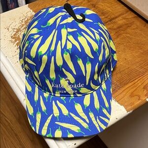 Kate Spade Blue Cap with Yellow Chili Pattern NWT
